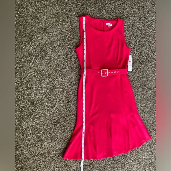 Calvin Klein Hot Pink Belted Flounce Hem Sheath Dress Size 10 NWT